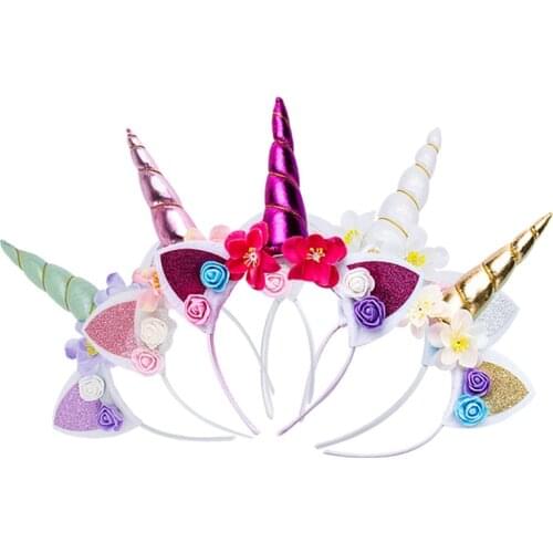 Girls Flower Cat Ears Cute Unicorn Headbands Children Headwear Photo Props Party Hair Hoop Hairbands Kids Hair Accessories