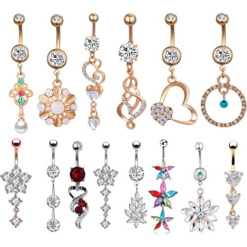 Alisouy 1PC Surgical Steel Piercings Ombligo 14G Navel Piercings Belly Piercings Belly Button Piercing Dangle ring Body Jewelry