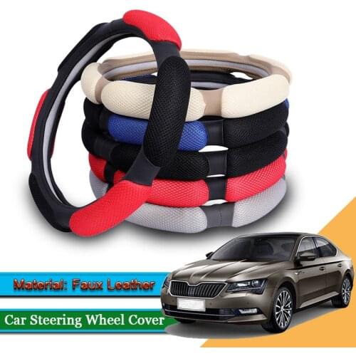 Car Styling Leather Car Steering Wheel Cover Car Steering-wheel Hubs Interior Automobiles Accessories For Skoda Superb 2013-2020