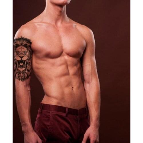 Big Black Lion King Tattoos Fake Men Fangs Tatoos Waterproof Large Size Animals Body Art Arm Legs Tattoos Temporary Stickers