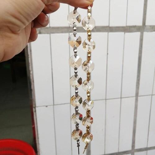 Camal 50cm/1.64ft 1m/3.3ft Champagne 14mm Crystal Octagonal Bead Chain Garland Chandelier Lamp Part Curtain Ornamemt Home Decor