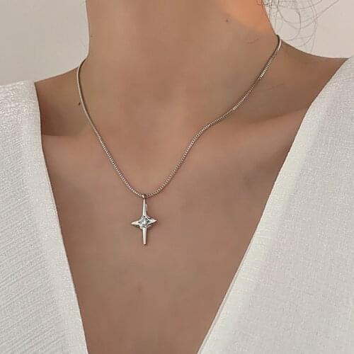 SRCOI Hip Hop Rhinestone Cross Clavicle Chain Pendant Necklace Simple Star Shape Box Chain Choker Short Necklace Ladies Jewelry