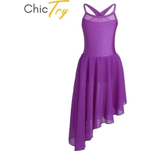 ChicTry Kids Teens Mesh Splice Irregular Hem Lyrical Dance Costumes Children Girls Ballet Gymnastics Leotard Ballet Tutu Dress