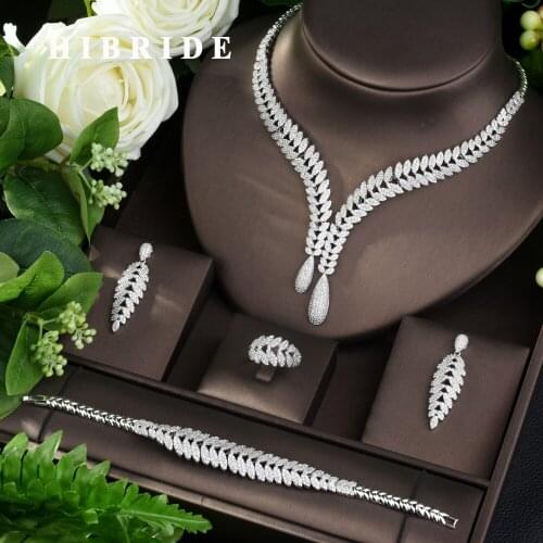 HIBRIDE Vintage Zircon Jewelry Set Shining Cubic Stone Big Bridal Wedding And Anniversary 4pcs Necklace Jewelry Set Bijoux N-963