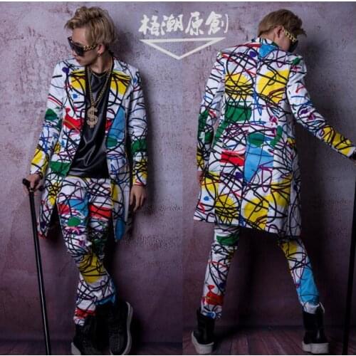 Custom Stage Costume Singer Dancer DJ Clothes Men Fashion Hip Hop Long Casual Blazer Suit Jacket Male Overcoat M-6XL