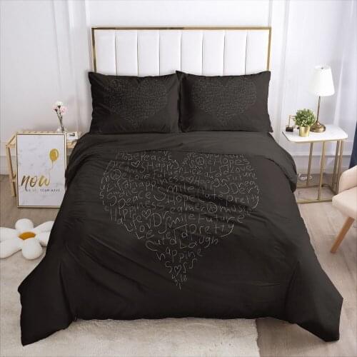 3D Bedding Set Quilt Covers Pillowcase Duvet Cover Sets Bed Linens Full Twin Single Size Black Heart-shaped Bedclothes