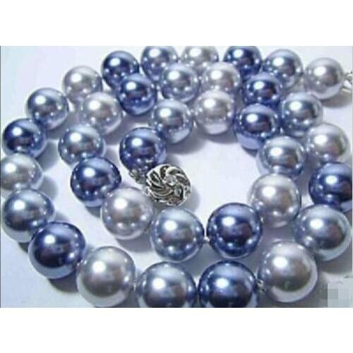 Beautiful 8mm Multicolor gray and blue Shell Pearl Necklace 17"