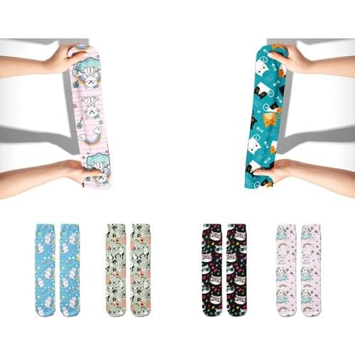 Fashion Harajuku Cartoon Cat Women Cotton Socks Kawaii 3D Printed In-tube Socks Girls Japanese Hip-hop Funny Socks Female Socks