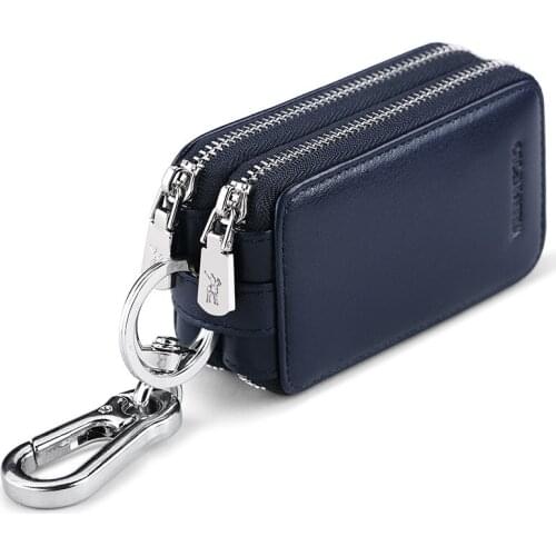 Crocodile pattern key pack Mens leather double zipper top leather transparent skylight car key pack