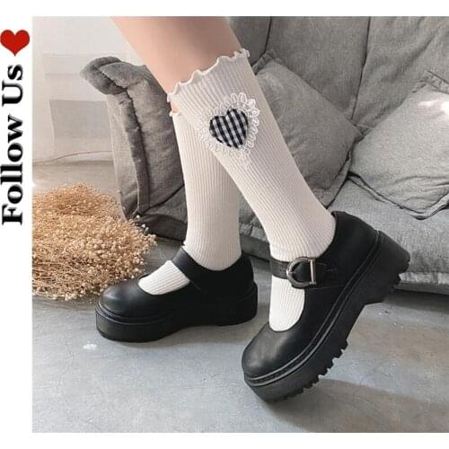 Japanese Sweet Stockings Woman Lolita Alice Plaid Love Wood Ears In Tube Cotton G Socks Girl Pile Socks Student Soft Girl Socks