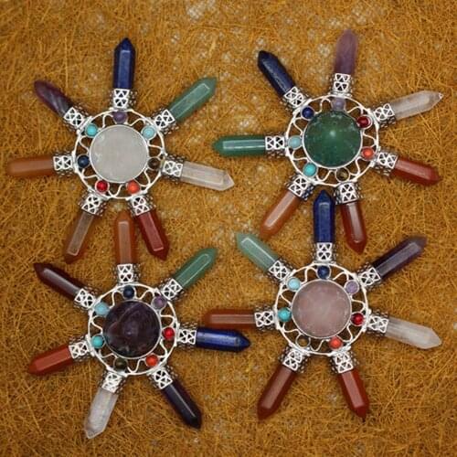 Newstyle natural stone Irregular hexagonal seven chakra pyramid Jade tower Green Aventurine Meditation for jewelry hand made