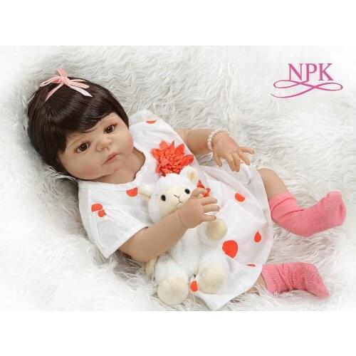 NPK 56CM 0-3M lifelike reborn baby doll sweet girl in tan skin full body silicone Bath toy dolls