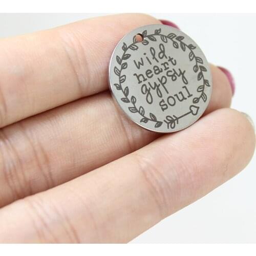 Yamily 8pcs-- 22mm Stainless Steel Engraved Wild Heart Gypsy Soul Charm Pendant For Necklace Bracelet Diy Jewelry Making