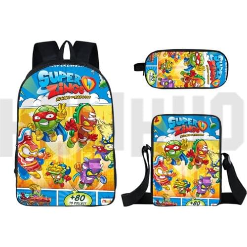 3D Print Daily Mochila Anime Superzings Backpack 16 Inch Travel Bagpack Super Zings Series School Bag Pencil Case Shoulderbag