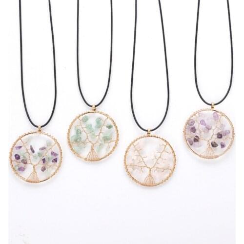 Handmade Crystal Quartz Wire Wrapped Pendant Necklace Natural Stone Minerals Chakra Tree of Life Womens Reiki Healing Jewelry