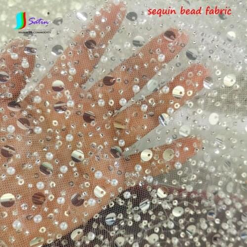 Make Handbag Hat Diy Material White Bottom Cloth With Bead Sequin Soft Breathable Mesh Fabric