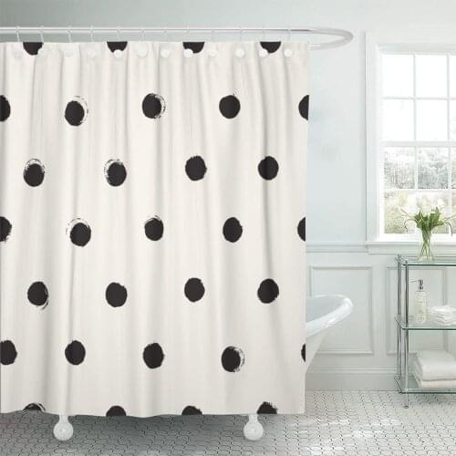 Pattern Abstract Round Brush Strokes Monochrome Polka Dot Paint Shower Curtain Waterproof Fabric 72 x 72 Inches Set with Hooks