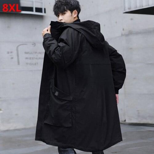 Mens windbreaker plus size spring and autumn plus size loose mid-length windbreaker trend hooded long jacket men overcoats