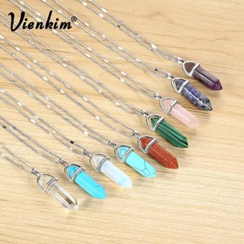 Vienkim 2018 New Hot sale Hexagonal Column Quartz Necklaces Pendants Vintage Bullet Crystal Necklace For Women Fashion Jewelry