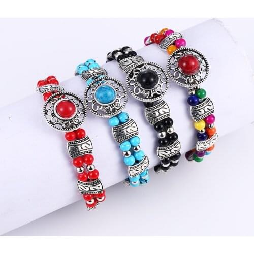 HOCOLE Boho Vintage Blue Stone Bracelets for Women Men Hand Jewelry Silver Color Charm Beads Bracelet Bangle Fashion Accessories
