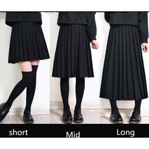 Elastic Waist Japanese Student Girls School Uniform Solid Color JK Suit Pleated Skirt Short/Middle/Long High School Dress