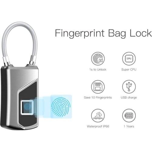 Fingerprint Padlock Smart Gym Locker Locks Small Touch Electronic Biometric Outdoor Waterproof Thumbprint Stainless Steel ZW05