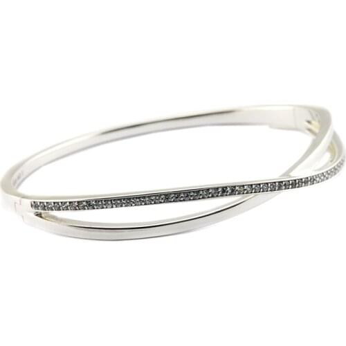 Entwined Bangle Features Alternating Lines Of Plain For Jewelry Making Sterling Silver Jewelry For Woman DIY Fashion Bracelets