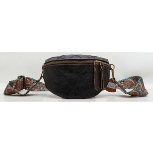 Genuine leather cow skin plaid women belt bag waist packs
