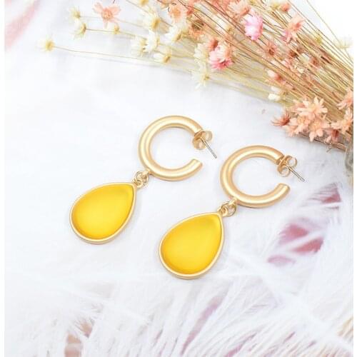 Yellow Summer Temperament Water Droplets Shape Geometric Alloy Female Earrings Jewelry For Party