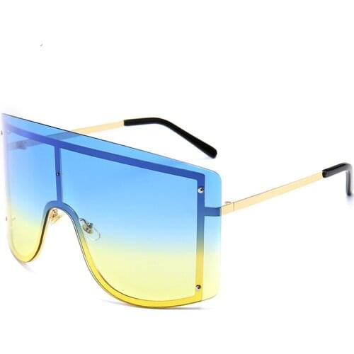 HDTANCEN Fashion Oversized Blue Yellow Gradient Sunglasses Women 2019 Luxulry Brand Designer Red Rimless Metal Female Sun