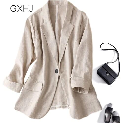 Ladies linen suit Cotton and Linen Suit Jacket Female 2020 Spring Casual Retro One Buckle Solid Color Summer Blazer Tops LHJ080