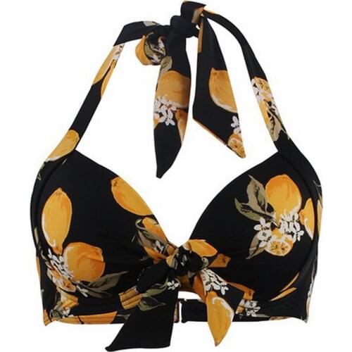 Vintage Push Up Bikini Separate Top Women Halterneck Bikini Bra Sexy Swimsuit Dots/Lemon Flowers Print Bandage Swimwear Outlet