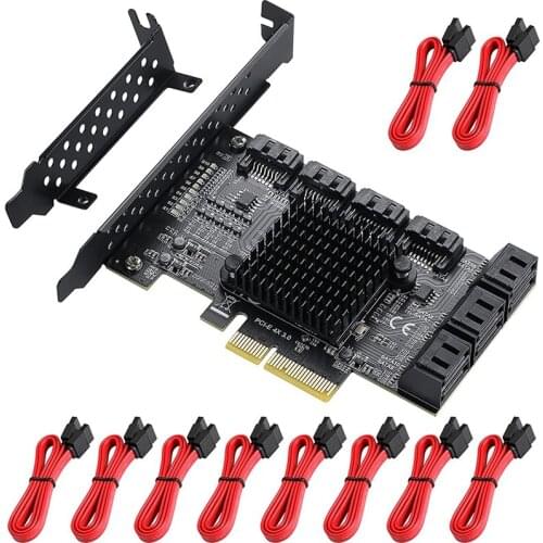 10 Port PCIe SATA Card with 10 SATA Cables, 6Gbps SATA 3.0 PCIe Card, Built-in Adapter Converter for Desktop PC