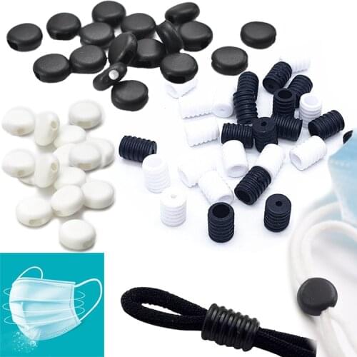 100 PCs Rubber Buckle Fastener For Adjustable Mask Rope Accessory Black White Cylinder Tools