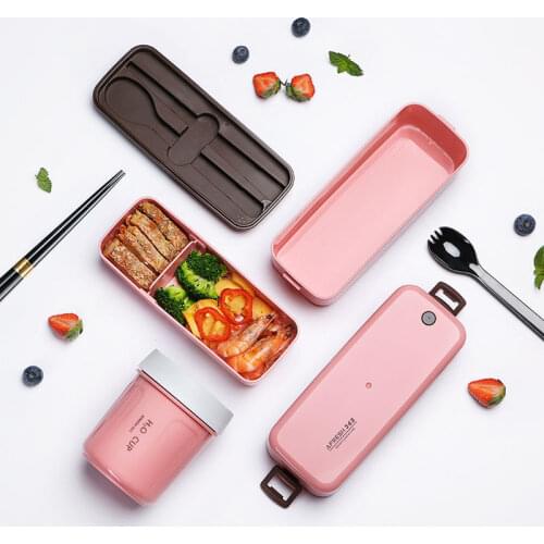 1000ml Japanese Double-Layer Lunch Box Microwave Oven-Heated Sealed Lunch Box Separated Eco-Friendly Tableware For Student Work