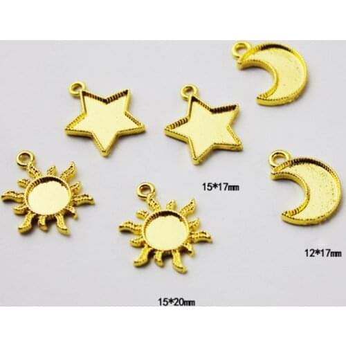 30pcs Metal Frame Star Moon Sun Pendant Open Bezel Setting Cabochon UV Resin Charm Jewelry Making Casting Craft DIY F3MF
