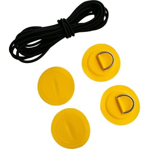 4Pcs Stainless Steel Inflatable Boat Dinghy Kayak Canoe D-Ring Patch Pad & 11.8ft Elastic Shock Cord Bungee Rope Tie Down