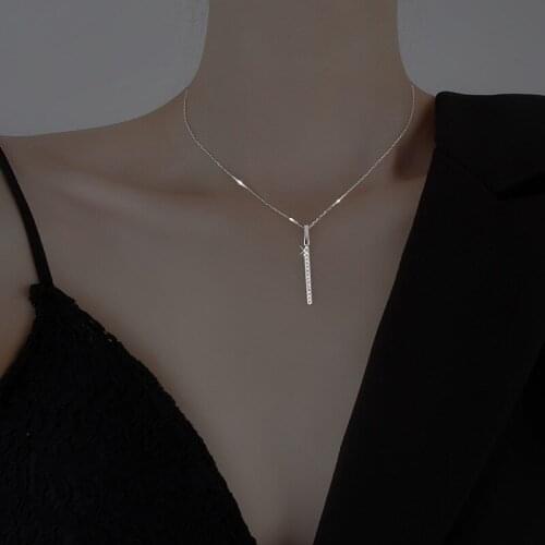 925 Sterling Silver Tassel Crystal Simple Charm Pendant Choker Necklace For Women Girls Statement Wedding Jewelry dz134