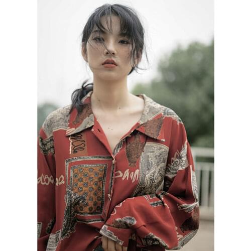 Blouse Women Shirt 2021 Summer Long Sleeve Womens Vintage Graffiti Top Blusas Ropa De Mujer