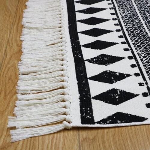 Black White Geometry Home Rugs Long Fringed Carpet Living Room Floor Mats Bedroom Tassel Foot Pads Printed Modern Simplicity