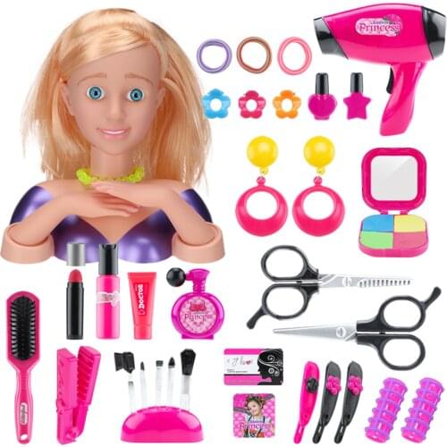 35Pcs Children Makeup Pretend Playset Styling Head Doll Hairstyle Toy With Hair Dryer For Children Educational Toys Gift - 5803A