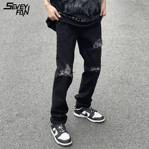 Hi Street Ripped Slim Jeans Black Fashion Streetwear Hip Hop Hole Denim Pants Nightclub Dancer Hipster Jean Trousers for Male