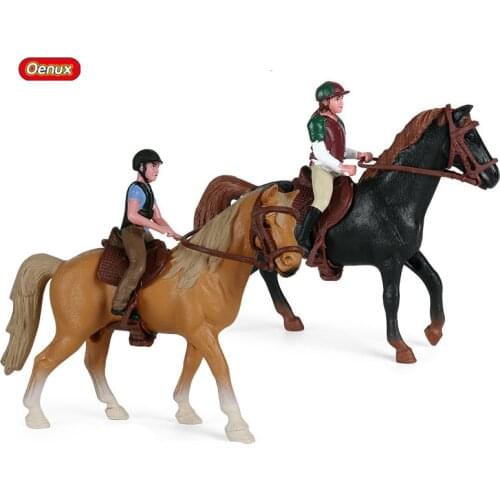 Oenux Farm Animals Horse Model Simulation Steed Horseman Equestrian Knight Rider People Action Figures Hollow PVC Education Toy