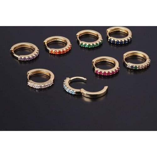 Classic Huggies Hoops Earrings Round Rainbow Ear Buckle Colorful Zircon Circle Earring Boho Loop Earrings Stud Hoops Gift