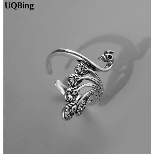 100% Real Pure 925 Sterling Silver Peacock Ring Fashion Adjustable Finger Rings For Women Girlfriend Gifts