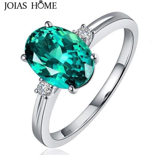 JoiasHome classic Sapphire Silver 925 Ring with oval green/pink/blue gemstone adjust size luxury silver jewelry gift for woman