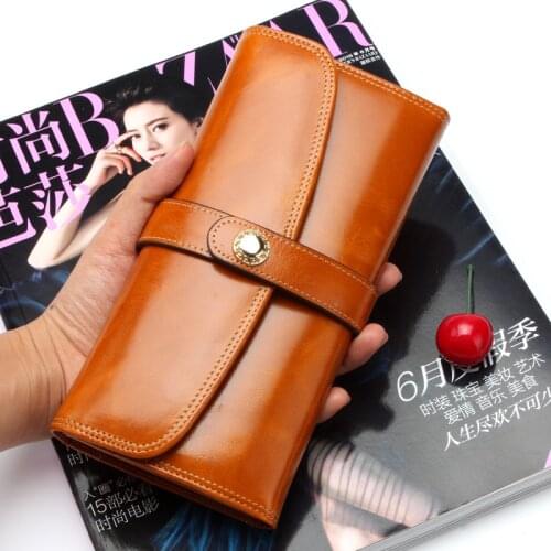 Purse Female Luxury Brand New Genuine Leather Original Leather Purse Vintage Cow Leather Buckle Woman Purse Clutch Bags