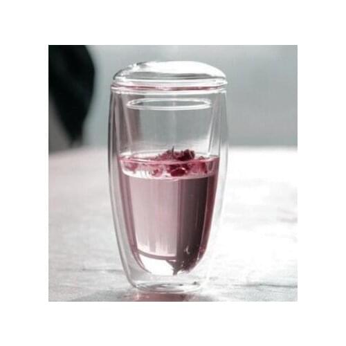 350/450ml Tea mug Manual Brief Drinkware Mugs Double Wall Glass for Tea Drinking Egg with Tea Infuser and Lid Transparent