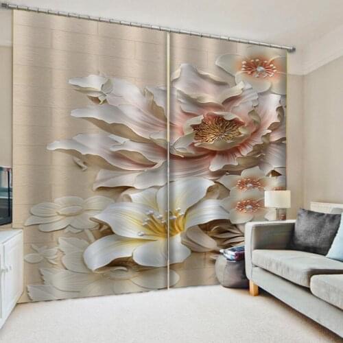 Beautiful Photo Fashion Customized 3D Curtains relief flower curtains 3D Curtains For Living room Bedding room Office