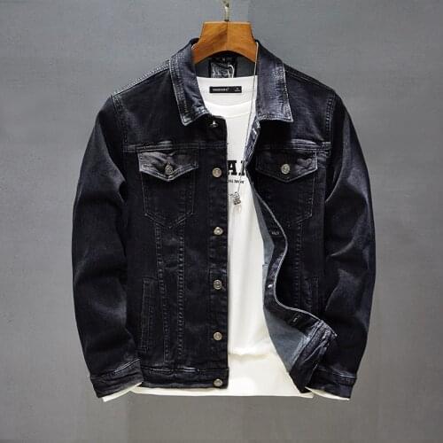 Autumn men black slim casual denim jacket washed black Jeans Coats hip-hop streetwear clothes Plus Size 4XL cotton outerwear